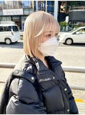 ショートボブミニボブホワイトベージュブロンドシースルー前髪