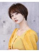 30代40代ゆるふわパーマひし形マッシュショートマロンベージュ