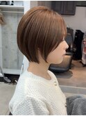小顔ショートボブ丸みショート/ベージュカラー髪質改善/縮毛矯正