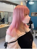 ロングヘア透けるペールピンクハイトーンカラー韓国風maaya