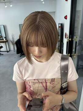 ウル 岡山駅店(ULu.) ミルクティーベージュ　タッセルボブ　　岡山髪質改善ハイトーン