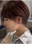 レッドグラデーション×似合わせ丸みショート【中野美容室】