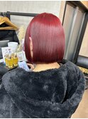 ダブルカラー　チェリーレッド　ブリーチカラー　全頭ブリーチ