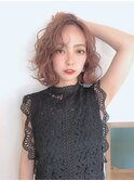 ミントグリーンホワイティアッシュ×ウルフボブ×くせ毛ショート