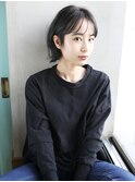 天神【BIRTH】くすみブルー×うぶバング外ハネミニボブ