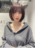 【暖色カラー】ブリーチなしのワインレッド/ボブ(東京駅)