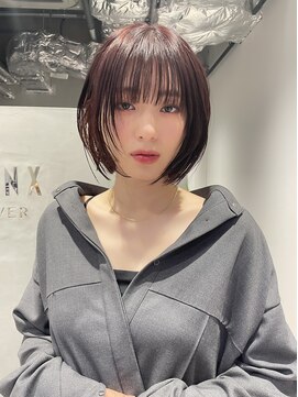 ミンクスオーバー(MINX OVER) 【血色感アップ暖色カラー】ブリーチなしのワインレッド/ボブ