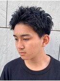 ダークアッシュニュアンスパーマ韓国マッシュベリーショート