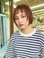 カムジーヘッドカミノウラ(COMEGHEAD KAMINOURA)&nbsp;オン眉ボブオレンジシースルーバングショートカット