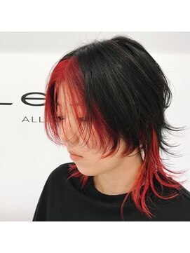 ヘアーサロンデフォーエバー(hairsalon de Forever) ウルフレイヤー◆インナーカラー 赤&オレンジ