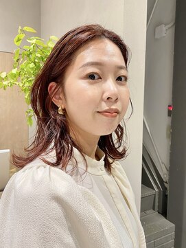 フェンヘアーアイス 中目黒(Fen.hair ici) 大人可愛いミディアムレイヤーピンクオレンジブラウン