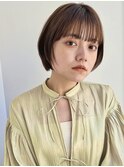 ショートボブ/顔まわりカット/ベージュカラー/フルバング