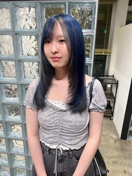 ノル 栄矢場町(nol) イメチェンセミロングレイヤーブルー×グレージュデザインカラー