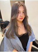 艶髪 ロングレイヤー ミルクティ 韓国ヘア