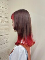 ベルクープス 天王寺店(Belle Coupes) 【BelleCoupes】エンドカラーレッド 前髪インナーカラー