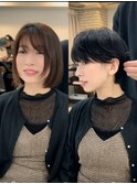 30代40代50代絶壁解消前髪あり小顔前下がりショートボブ【下村】