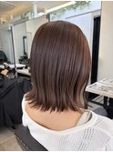 チョコレートブラウンマロンブラウンミディアムボブくびれボブ