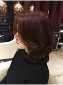 ピンクグレージュ& フリンジバング