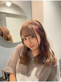 黒髪グレーベージュレイヤーロング前髪パーマ アッシュブラック