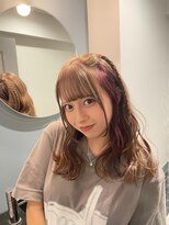 黒髪グレーベージュレイヤーロング前髪パーマ アッシュブラック