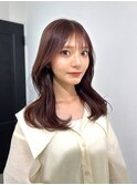 レッドカラーピンクベージュ秋カラー艶カラー顔まわりレイヤー
