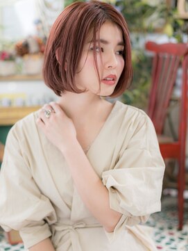 カバーヘア イヴ 戸頭店(COVER HAIR EVE) 外国人風ショコラピンク前下がりワンレンボブc戸頭620代30代40代