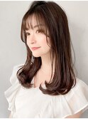 ナチュラルカール大人可愛いくびれヘア薄めバング#306f0507
