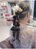 結婚式お呼ばれ編みおろしツインヘアスタイル