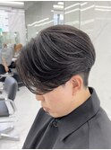 アッシュブラックマッシュパーマハイライトウルフツーブロック