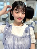 シースルーバング　切りっぱなしボブ　ダークグレージュカラー