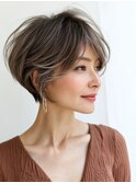 大人可愛いミディアムレイヤー×白髪ぼかし30代40代50代60代