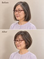 aptas 青山/表参道 白髪染め/白髪ぼかしハイライト/ボリュームアップエクステ 60代の大人グレイボブ|表参道・青山