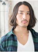 グレージュカラーのランダムメンズロングウェーブミディE新所沢