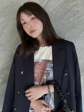 シェノン 夙川(CHAINON) 大人前髪顔周りレイヤーロング/黒髪グレーベージュ/20代30代40代