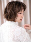 くすみベージュ大人巻きデジタルパーマ抜け感ボブY川口30代40代