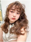 美髪ホワイトグレージュデジタルパーマロング_F40008