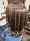 外ハネボブ/ハイライト/ココアブラウン@10代20代30代