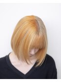 オレンジベージュ#ダブルカラー#切りっぱなしボブ#ケアブリーチ