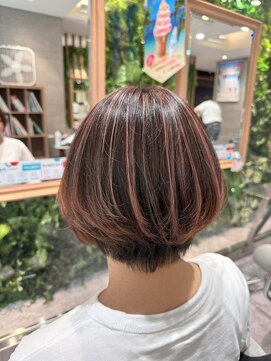 イメージア 町田店(IMAGE A) ピンクブラウンハイライトグラボブ@20代30代40代50代