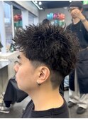 渋谷緩めスパイキーパーマルーズショートメンズショート