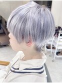 グレーシルバーツーブロック韓国マッシュ/ブリーチデザイン原宿