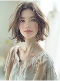☆シースルーバング小顔ウルフミディ黒髪メルティカラーボブ