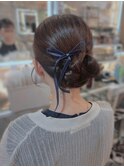 結婚式 二次会 お呼ばれ アップスタイル×ベロアリボン