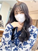 ラベンダーブラック/シースルーバングくびれ韓国ヘア