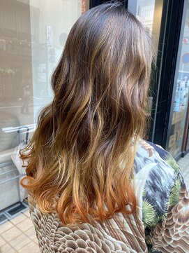 グリッター (Glitter) 20代30代40代50代☆白髪染め!バレイヤージュ×オレンジ