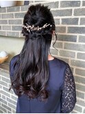 ハーフアップお呼ばれヘアセット/アッシュブラック