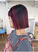 インナーカラー艶髪ネイビーグレーアッシュ大人美人