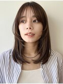 ミディアムレイヤー/小顔/ココアベージュ/シースルーバング/銀座