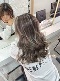ハイライトカラーくびれヘアアプリコットオレンジ