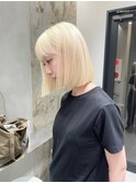 ブロンドヘア/切りっぱなしボブ/ケアブリーチ/名古屋美容院